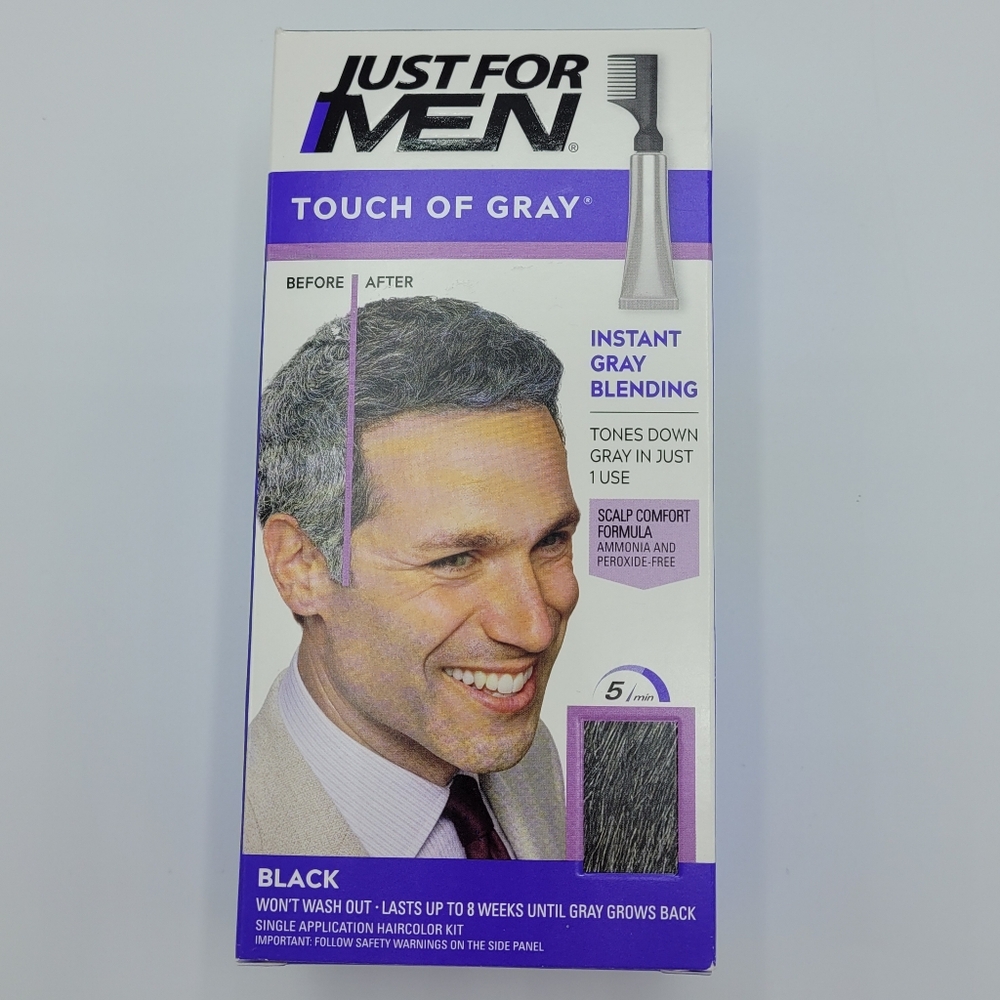 Just For Men Touch of Gray T-55 Black Easy Comb-In Hair Color Salt & Pepper Look